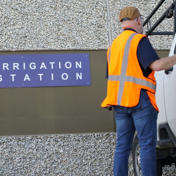 Irrigation station next to a service truck